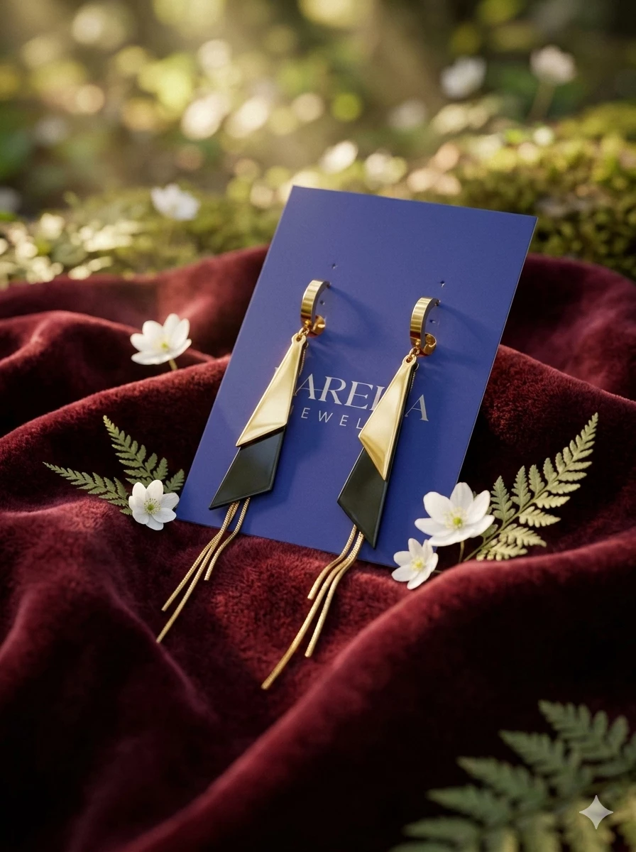 Həndəsi kəsimli və zərif zəncirli qızılı-qara sırğalar