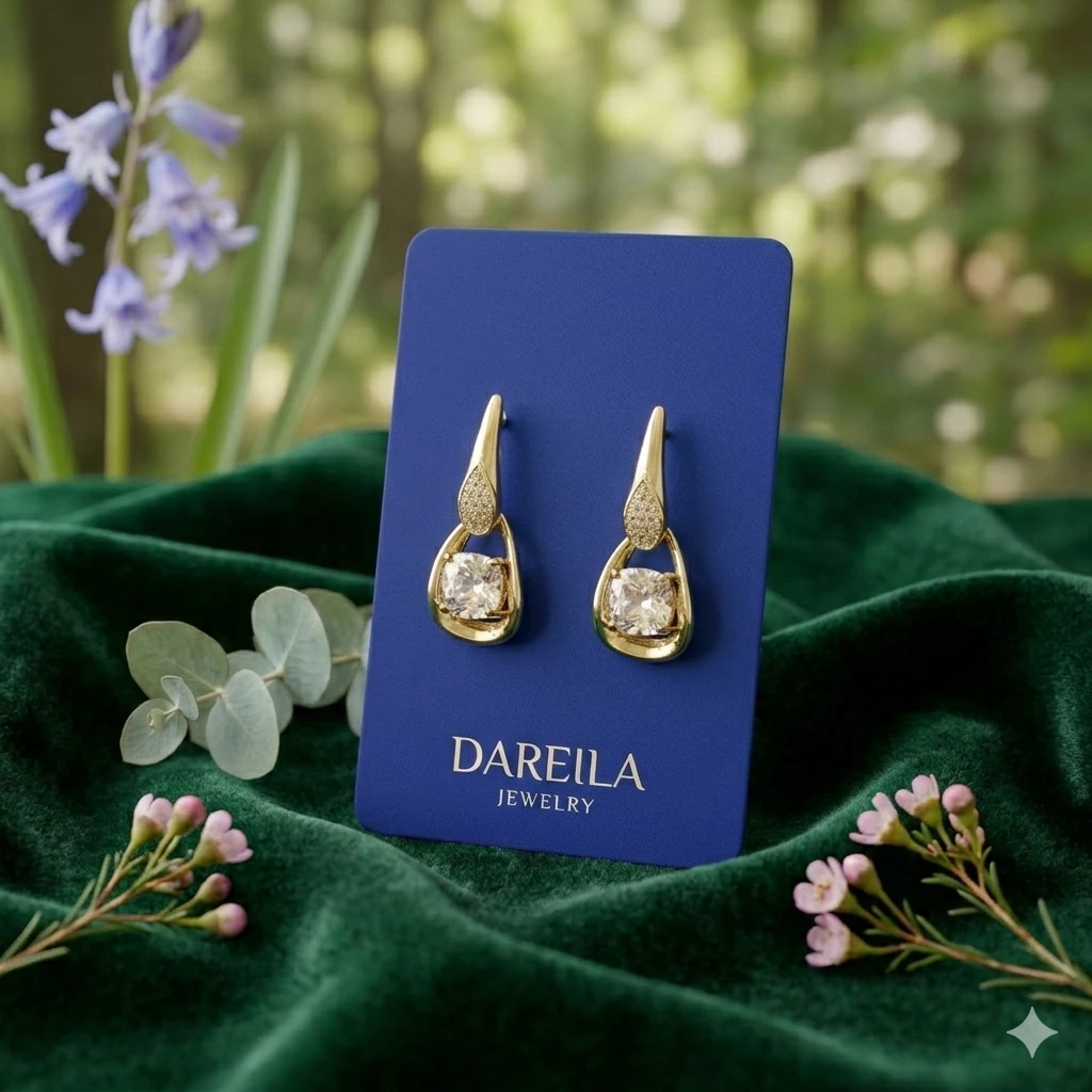 "Royal Shine" – Kristal daşlı qızılı sırğalar