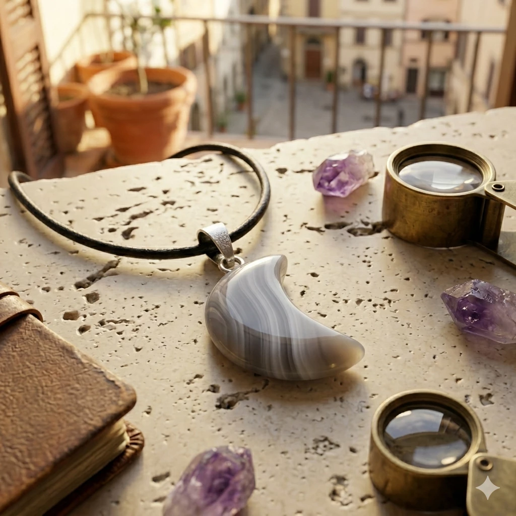 Təbii Boz Ağat "Ay" Kulonu