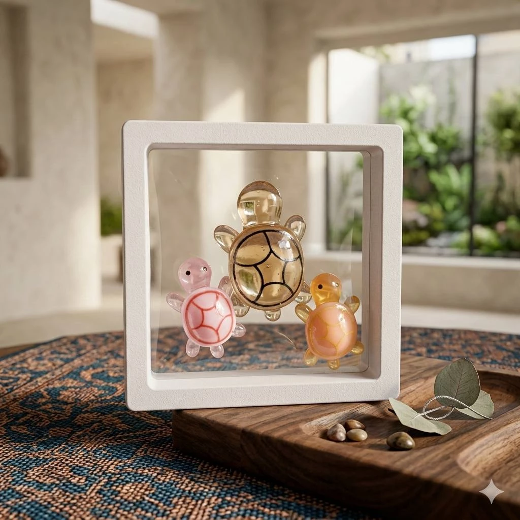 Miniatür Şüşə Tısbağalar – 3-lü Dekorativ Dəst