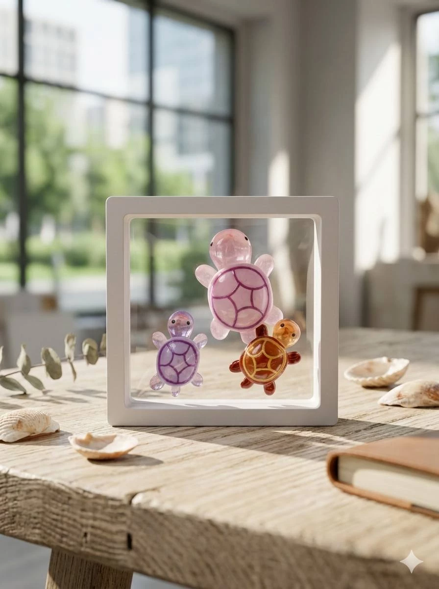 Miniatür Şüşə Tısbağalar – 3-lü Dekorativ Dəst