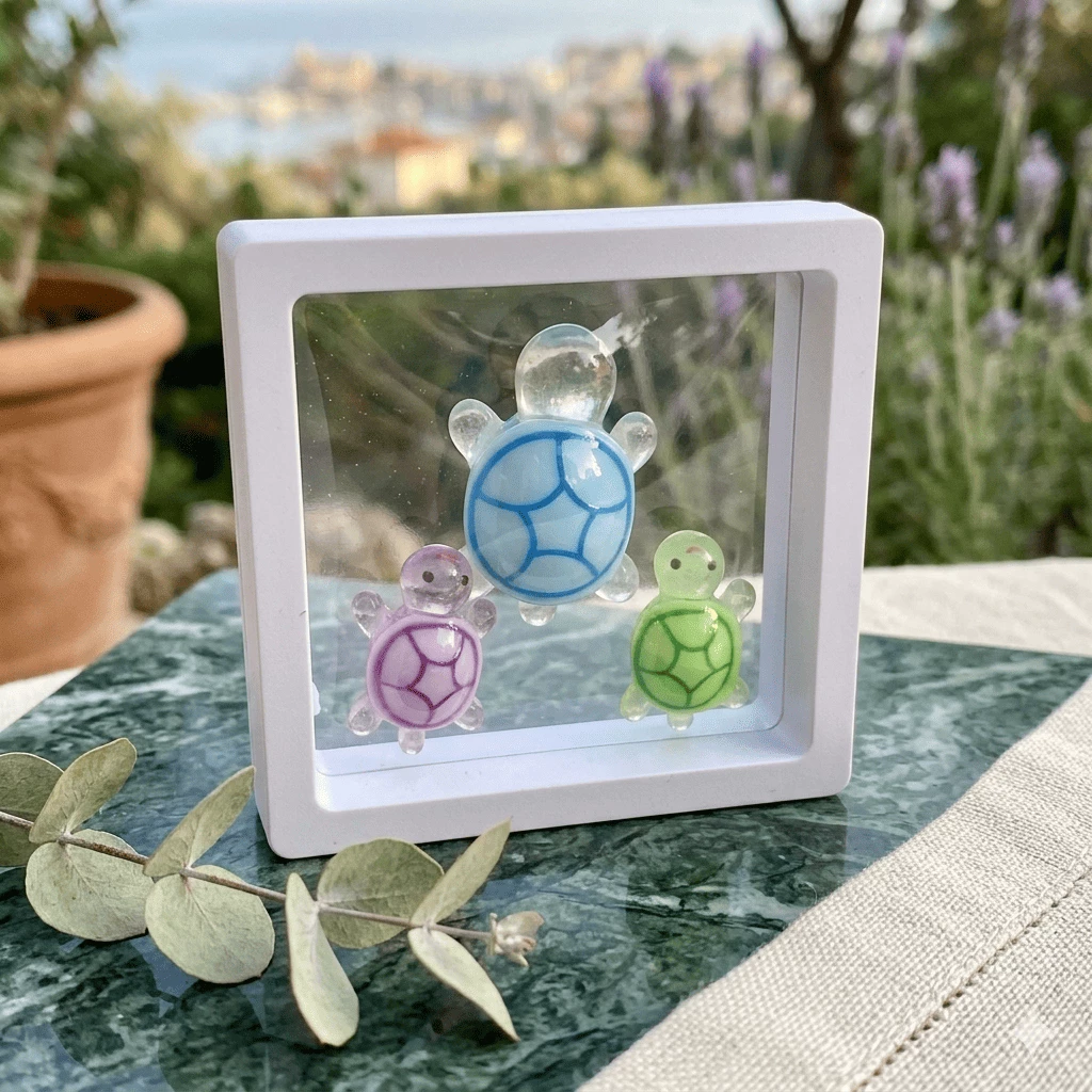 Miniatür Şüşə Tısbağalar – 3-lü Dekorativ Dəst