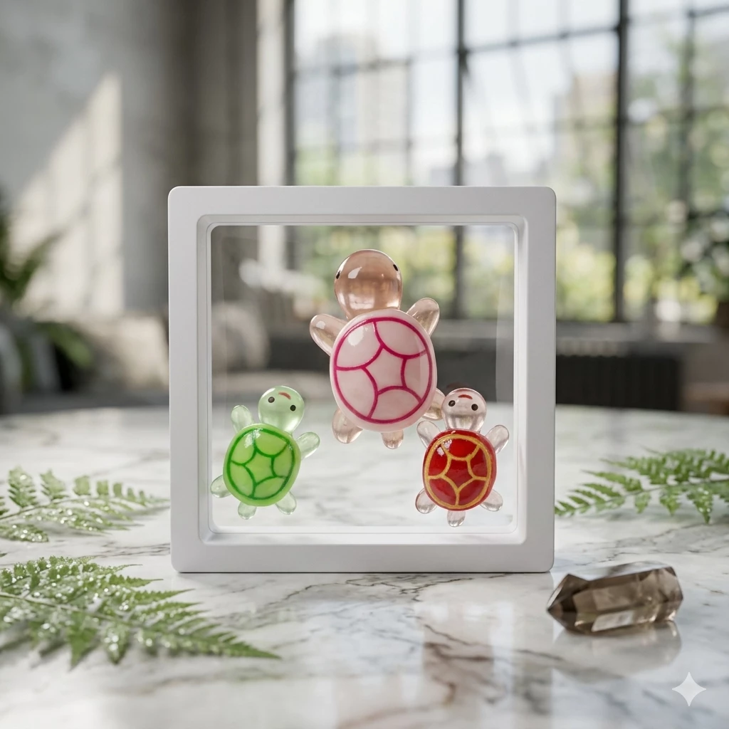 Miniatür Şüşə Tısbağalar – 3-lü Dekorativ Dəst