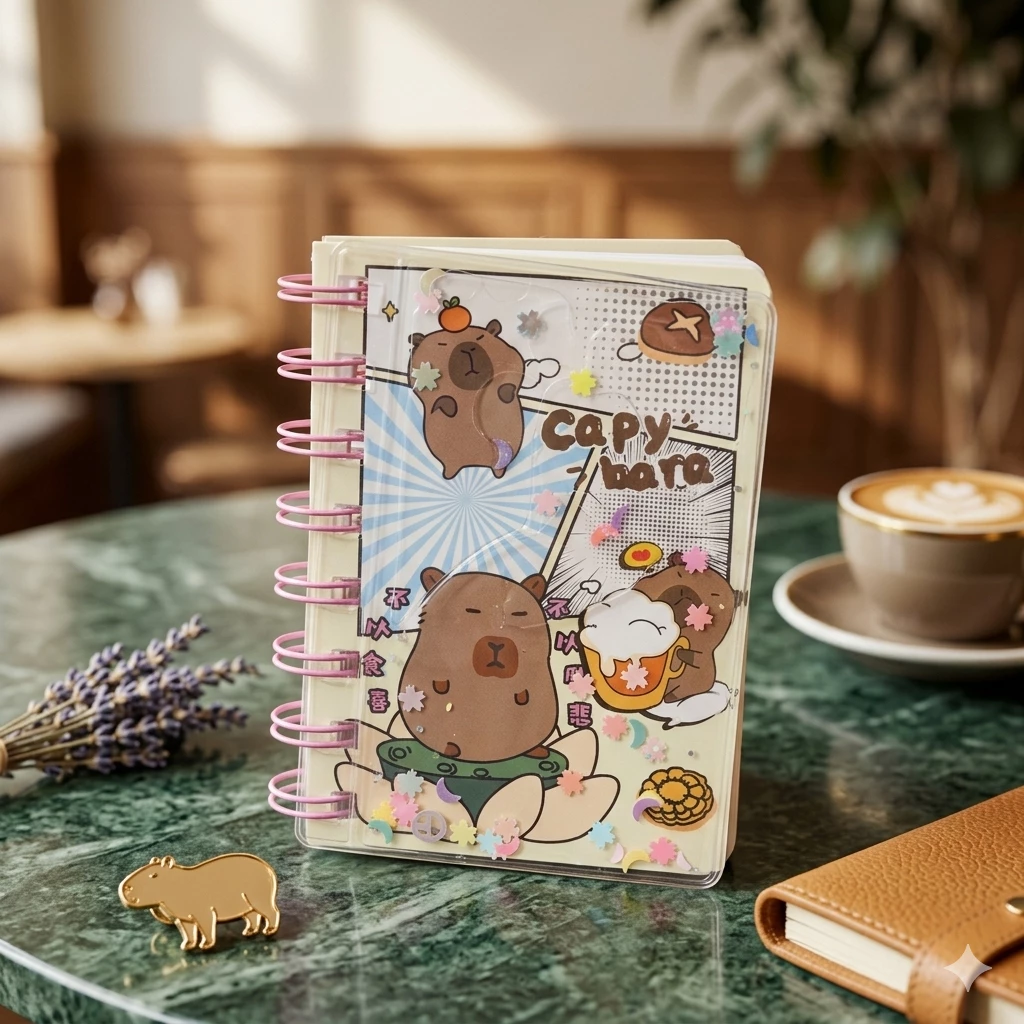 Sarımtıl-Krem Rəngli Capybara Mini Spiral Qeyd Dəftəri