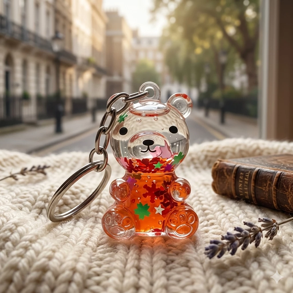 Parıldayan Narıncı Ayı Breloku – Şəffaf və Estetik Aksesuar