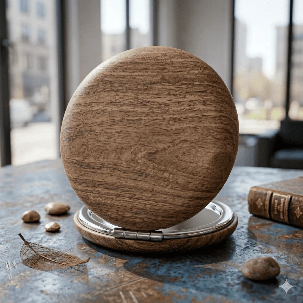 Tünd Qəhvəyi Teksturalı Kompakt Güzgü