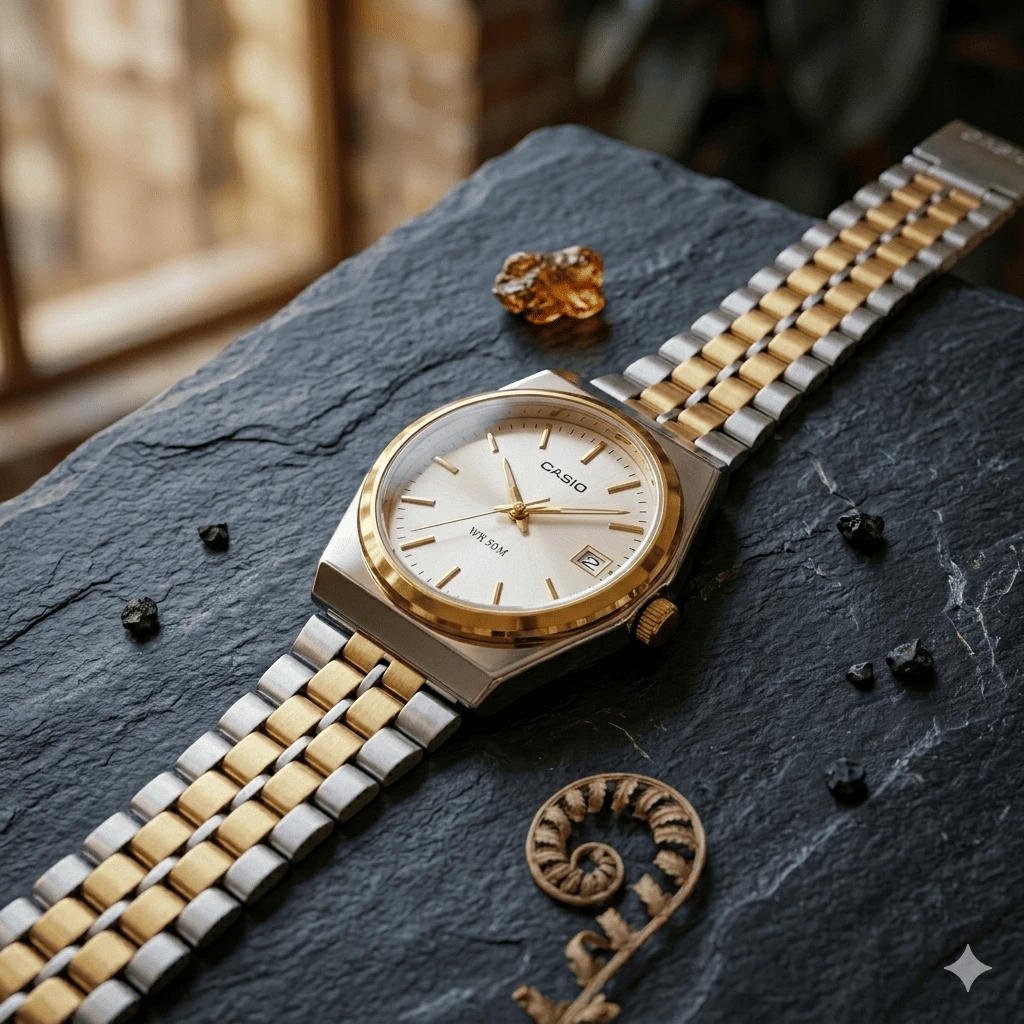 Casio MTP-V004G Classic – Gümüşü və Qızılı Harmoniyası