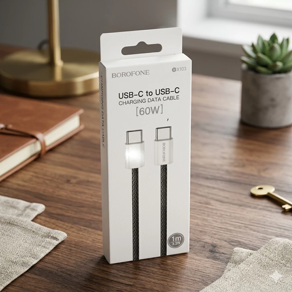 Borofone BX103 USB-C-dən USB-C-yə Sürətli Şarj Kabeli (60W, 1m)